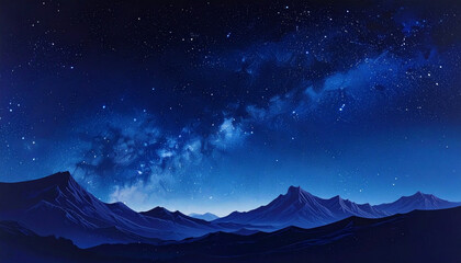 Night sky above mountains starry panorama of a deep blue cosmos
