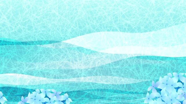 Japanese Washi Paper Style Animation with Blue Hydrangea Flowers