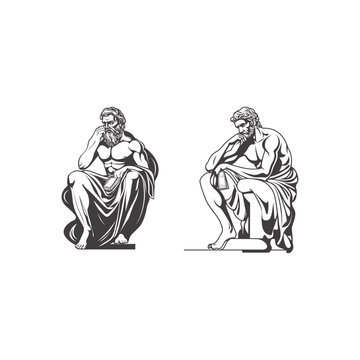 Vintage engraving illustration of an ancient Greek philosopher sitting and thinking