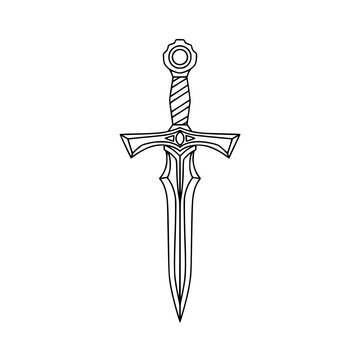 A sword with a cross-shaped hilt and circular pommel Vector, illustration