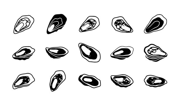 Minimal oyster icon set flat vector bundle illustration