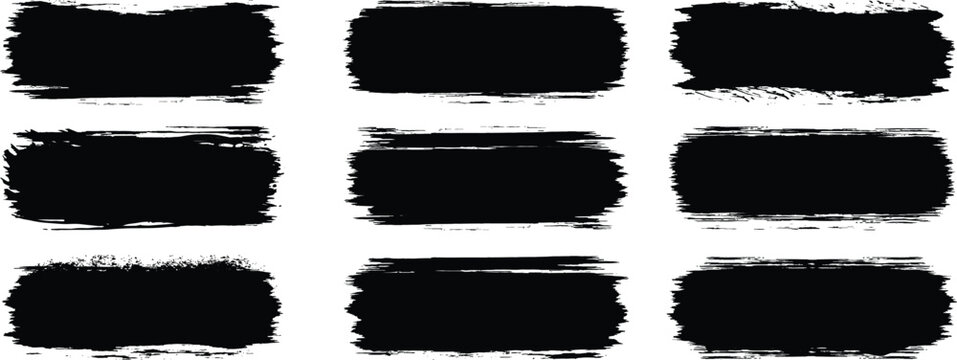 Brush stroke, ink paint brush, grunge lines. Black square shapes with ripped jagged borders on white background.straight line vector illustration, smears, sketch lines.
