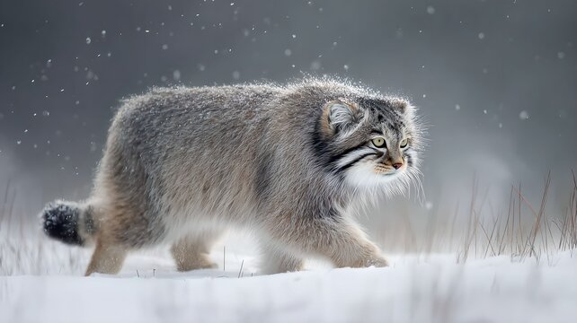 Pallas's Cat in Winter Wilderness  Suitable for Ecology and Conservation Projects