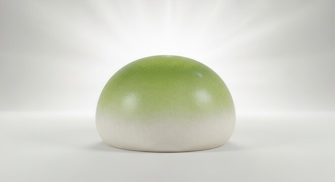 Smooth gradient half-sphere object in vibrant green fading to crisp white on a luminous studio