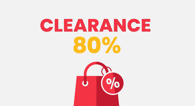 Clearance 80 percent off shopping bag sale announcement.