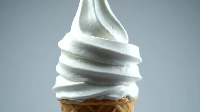 Creamy soft serve ice cream swirl close-up in slow motion with cinematic lighting and texture detail