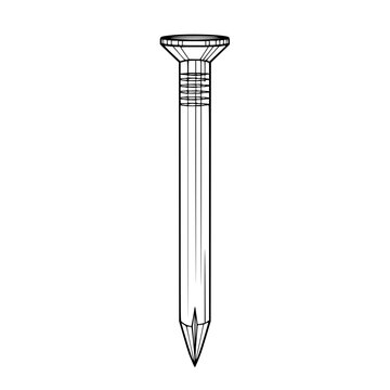 A large roofing nail with ridged shaft Vector, illustration