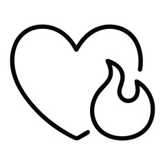 Fototapeta premium Minimalist line art icon of a heart with a flame, representing passion, burning love, and intense desire