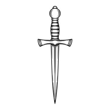A dagger with a ribbed handle and spherical pommel Vector, illustration