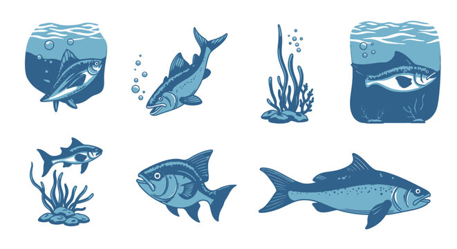 Blue fish swimming underwater ocean creatures.