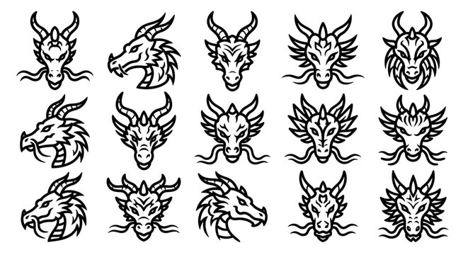 Collection of dragon head illustrations.