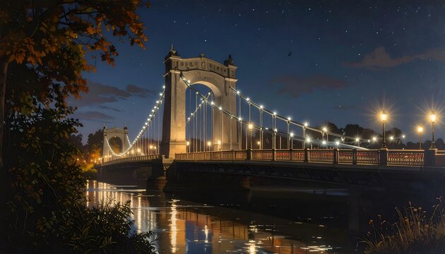 Illuminated Bridge at Dusk