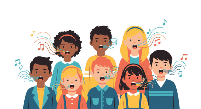 Diverse group of people singing together.