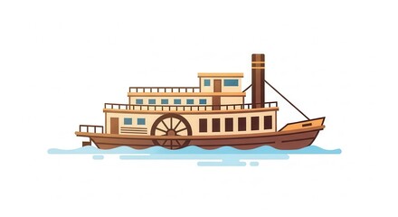Naklejka premium Vintage Steamboat Flat Design Illustration for River Cruising and Historical Water Transport