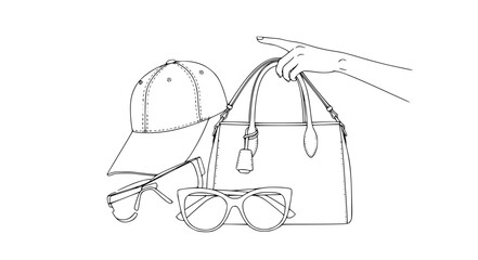 Fototapeta premium Fashion Accessories Vector – Cap Sunglasses Bag Line Set