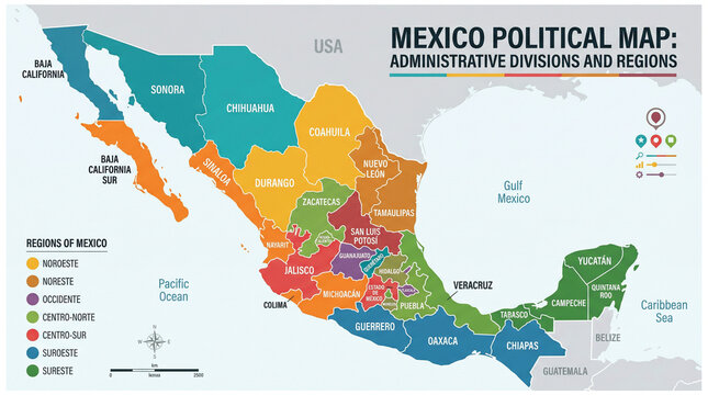 Mexico political map administrative divisions and regions