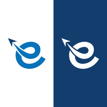 Creative Letter E travel logo, alphabet E plane icon for travel agency.