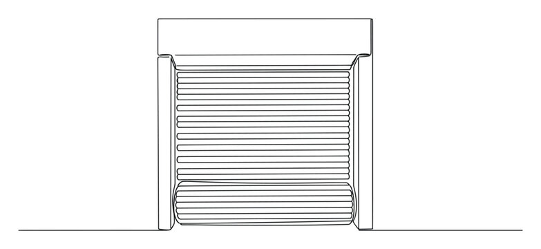 Continuous line drawing of a rolling shutter door for architectural designs or business security concepts, suitable for modern graphic projects and engineering blueprints