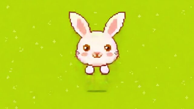 Cute Pixel Bunny Character on Green Screen 3D Animation