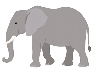Obraz premium Simple cartoon of a gray elephant, showcasing a large body, trunk, tusks, and big ears, standing against a white backdrop