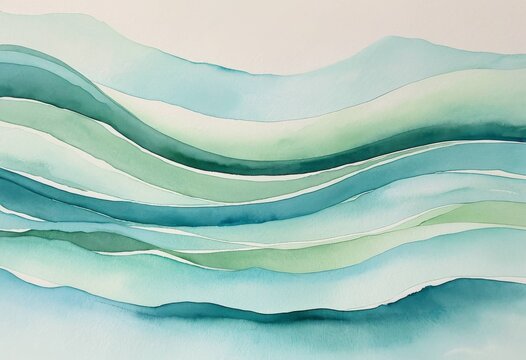 Abstract watercolor background with blue and green wave patterns