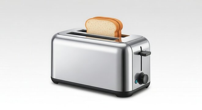 Sleek stainless steel toaster with a perfectly warmed slice of bread for a delicious breakfast