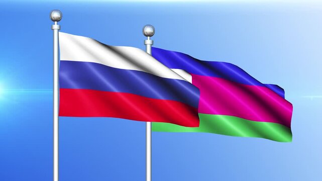 Russia and Kuban Peoples Republic National Flag Waving on Pole Loop