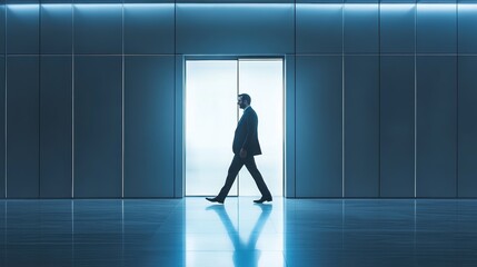 Fototapeta premium Group of Business people walking in the office corridor in night,People in business center walking at hall,motion go around at coworking space,Wide image,Concept of office life,co working space.