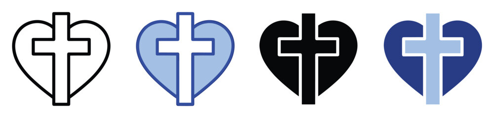 Obraz premium Versatile Christian heart and cross icon set symbolizing divine love and unwavering faith perfect for religious graphic design presentations and digital media projects