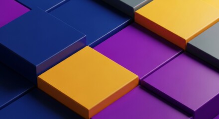 Fototapeta premium Abstract Geometric Background With Blue Purple Yellow Orange Cubes And Gray Squares