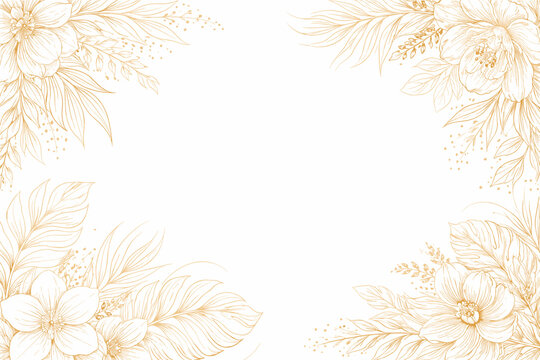 Luxury White Background with Elegant Gold Floral Line Art Pattern. Golden Leaves and Flowers Vector Design for Wedding Invitations, Greeting Cards, and Sophisticated Stationery Frame Templates.