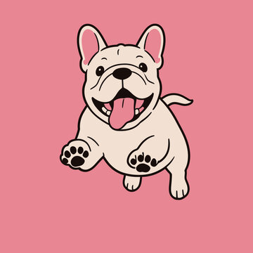 Happy White French Bulldog Cartoon Illustration