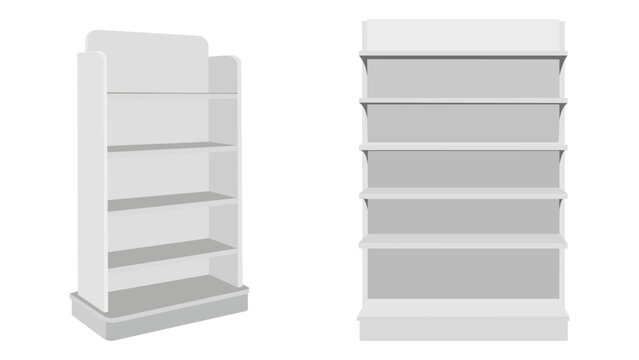 Two white empty shelving units