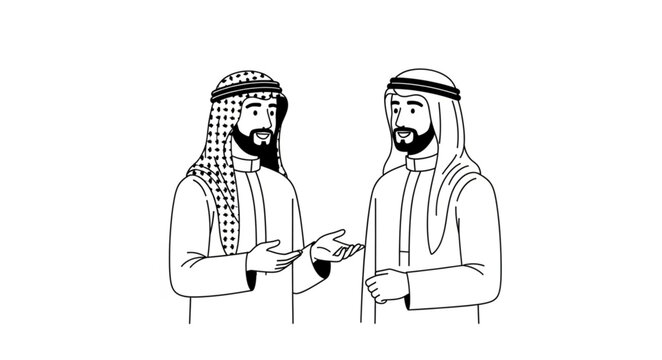 Two Arab men in traditional attire having a conversation.