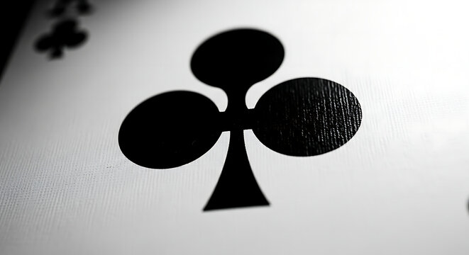 A close-up of a black club symbol on a playing card