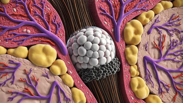 Detailed 3D Animation of a Tooth Showing the Process of Dental Implant Placement and Surrounding Structures