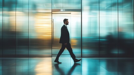 Fototapeta premium Group of Business people walking in the office corridor in night,People in business center walking at hall,motion go around at coworking space,Wide image,Concept of office life,co working space.
