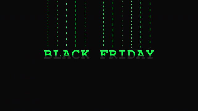 Black Friday Data Stream Fill Animation with Green Falling Dashes on Dark Background