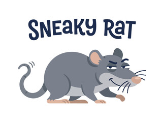 Obraz premium A charming illustration of a sly-looking cartoon rat with the words SNEAKY RAT written above it in playful lettering, perfect for whimsical designs and playful themes