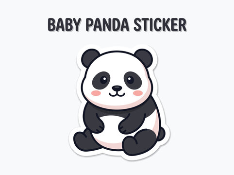 Cute Baby Panda Sticker Design Featuring a Sitting Panda with Rosy Cheeks