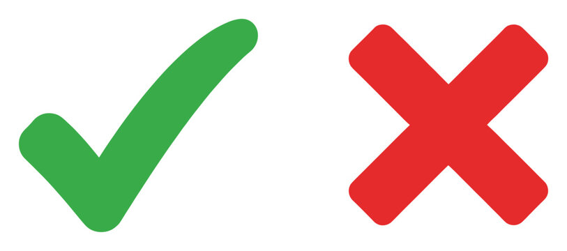 Prominent green checkmark and red x mark symbols offering clear visual feedback for status indication, correct and incorrect responses, or approval and disapproval, ideal for user