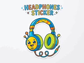 Fototapeta premium Cute Kawaii Headphones Sticker for Music Lovers and Tech Enthusiasts