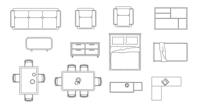 Architectural Drawings of Furniture and Room Layouts.
