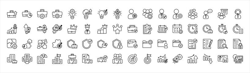 Fototapeta premium Outline Corporate Business Icons Collection. Management workflow productivity line icon set