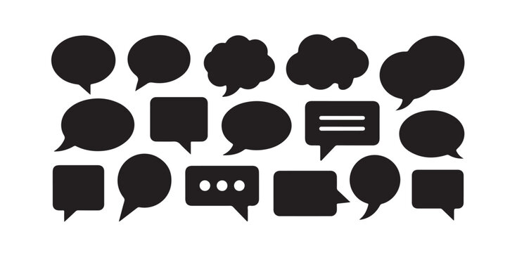 Conversation bubble icon collection featuring different speech shapes and thought clouds for web