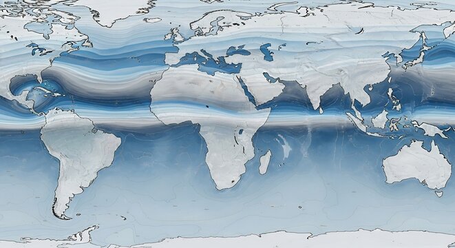 Global Climate Zones World Map Showing Temperature and Precipitation Patterns.