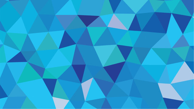 A dazzling geometric mosaic formed by diverse shades of blue and aqua triangles presents a cool visual