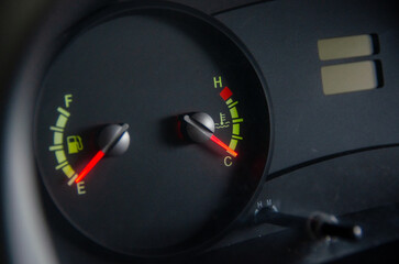 Naklejka premium Photo of the fuel gauge and engine temperature on the speedometer
