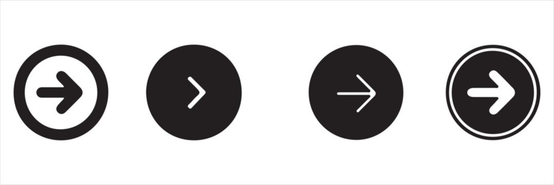 Arrow buttons icon set. Website slider navigation symbols. Next and previous rounded buttons for app. Web interface arrow buttons isolated illustration.