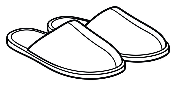 Stylized black and white outline of two classic house slippers, ideal for conveying feelings of comfort, rest, and domestic serenity in promotional materials.